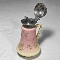 Mt. Washington Burmese Glass 6" Syrup Pitcher with Daisy Design