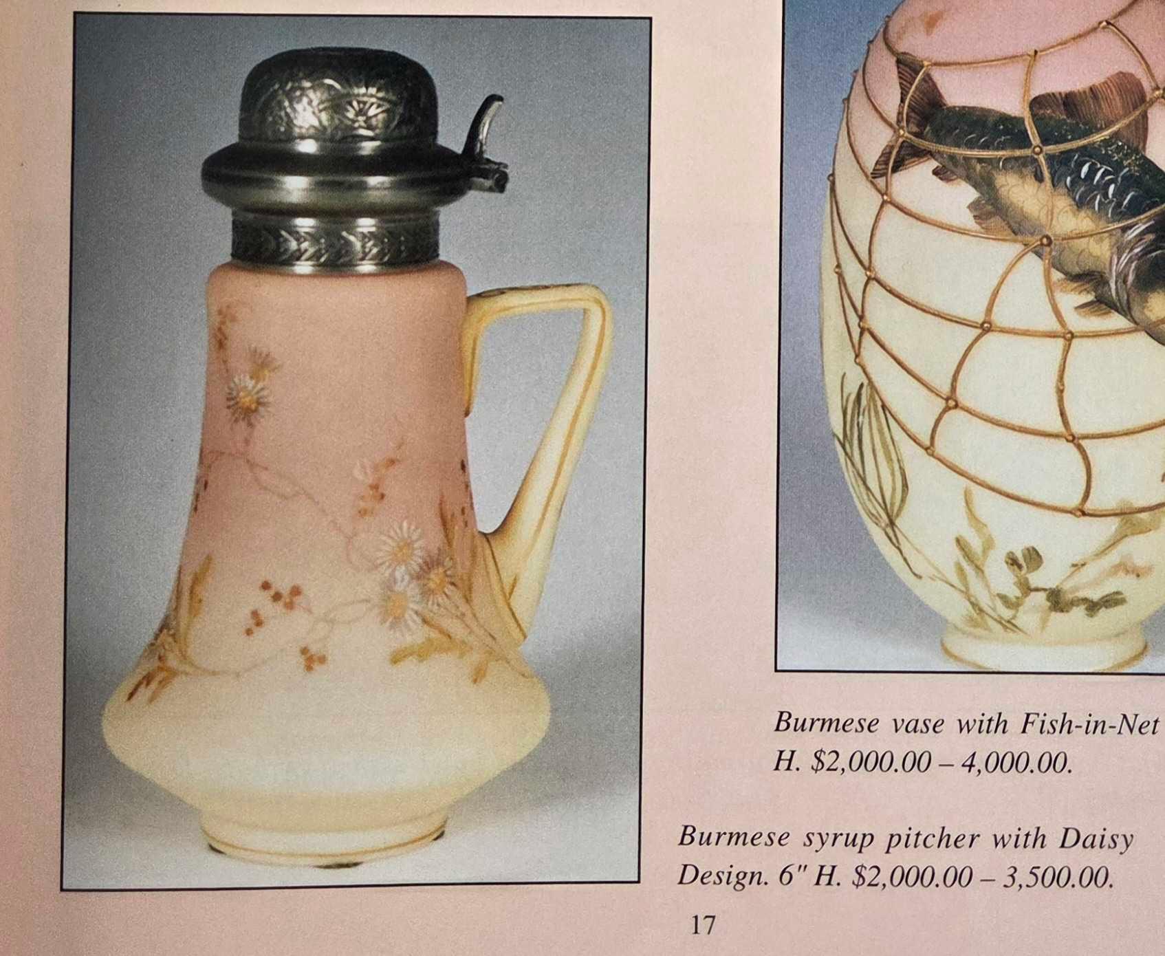 Mt. Washington Burmese Glass 6" Syrup Pitcher with Daisy Design