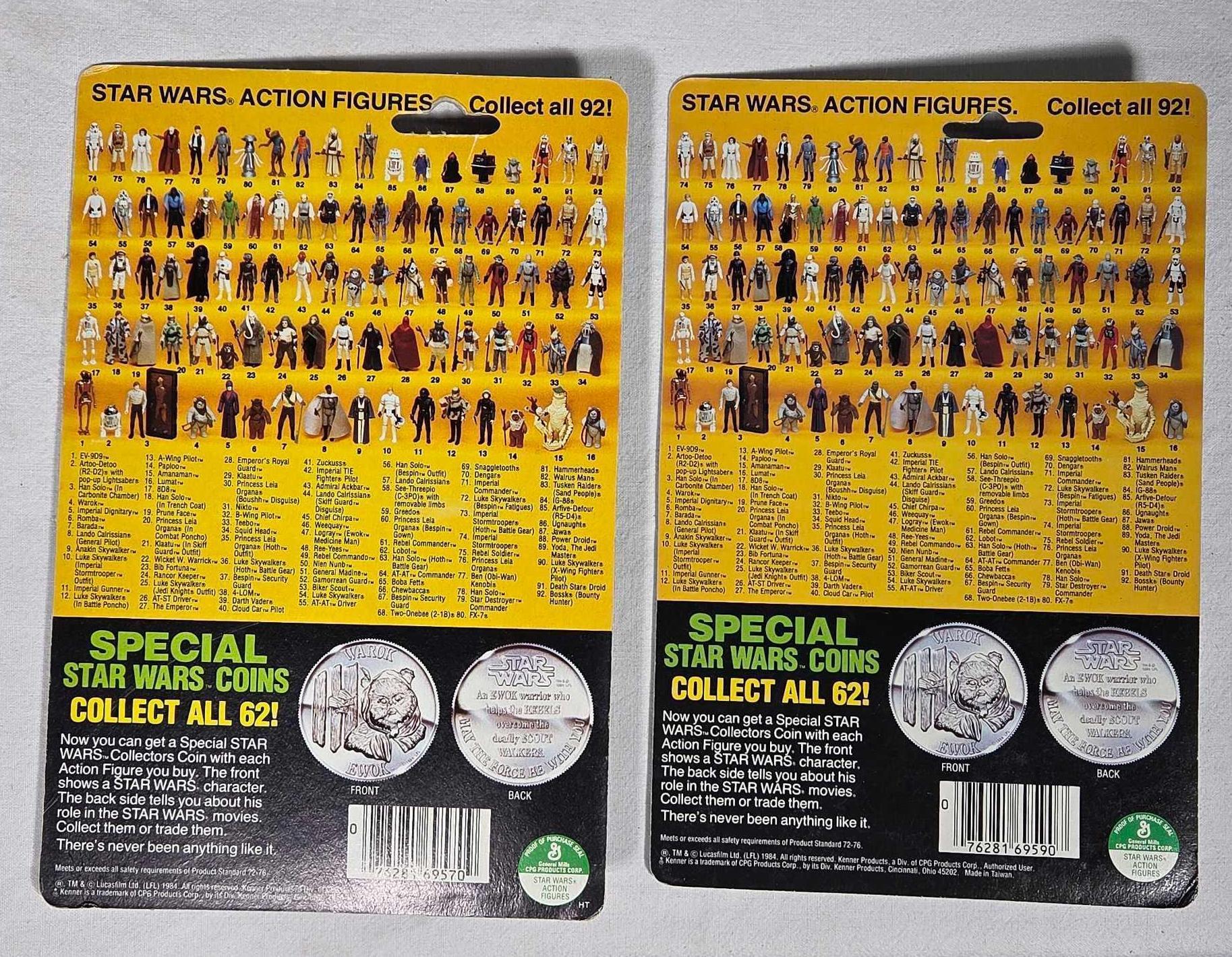 2 Star Wars 1984 POTF Final 17 Coin 92-A Card Action Figures MOC - AT-AS Driver, B Wing Pilot