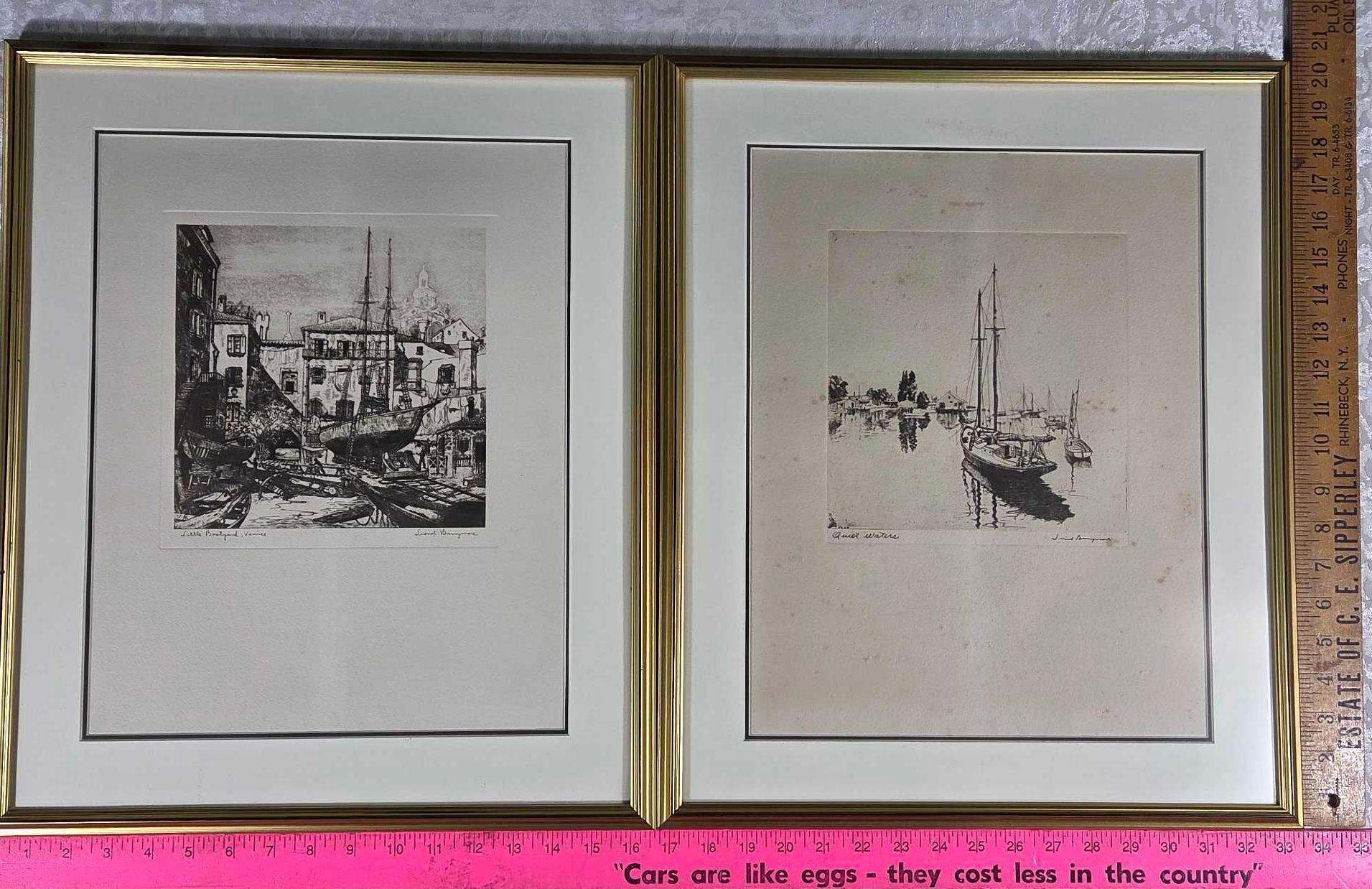 * 9 Antique European Etchings incl 2 Lionel Barrimore and Several 1800s