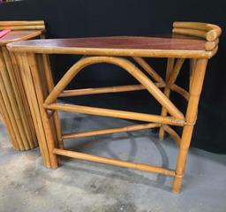 * Pair of Vintage Rattan Corner Wedge Tables