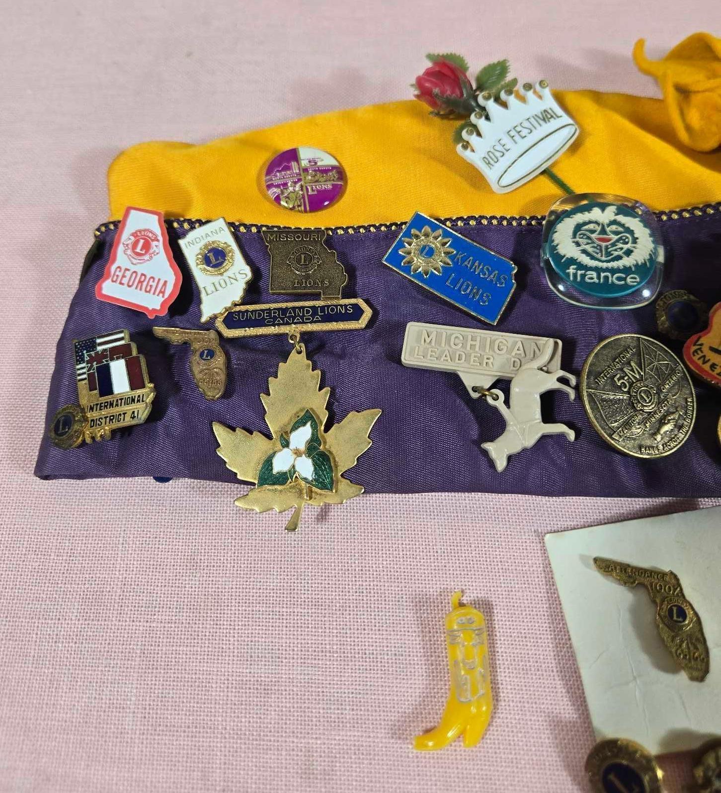 Vintage Lions Club Hat with Lots of Pins