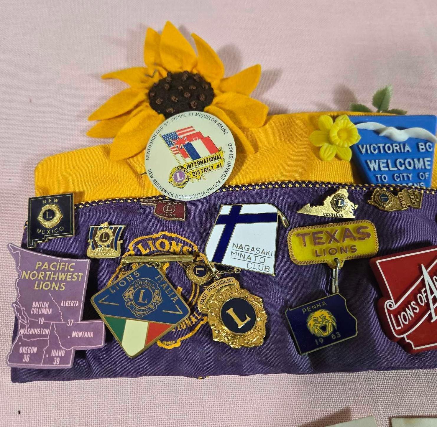 Vintage Lions Club Hat with Lots of Pins