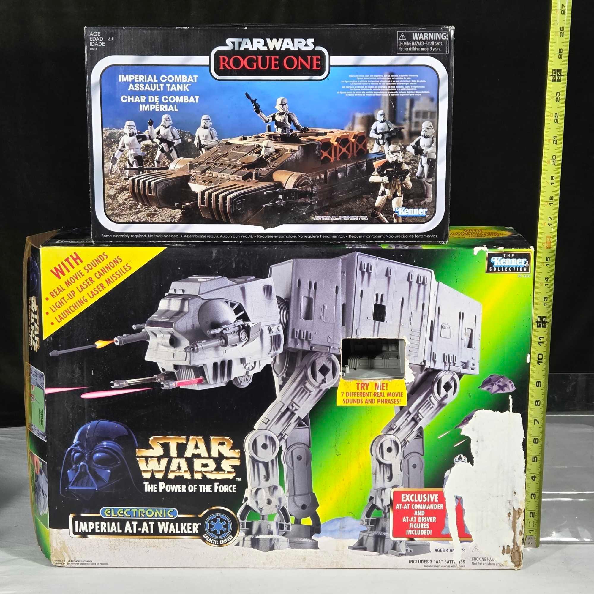 Star Wars Power of The Force Imperial AT-AT Walker & Rogue One Imperial Combat Assault Tank w/ Boxes