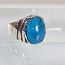 Large Sterling Silver And Turquoise Native American Ring