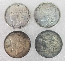 4 US Silver Dollars Morgan & Peace