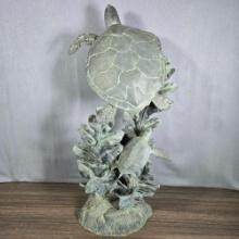 31 1/2" Cast Aluminum Sea Turtle Sculpture with Verdigris Finish