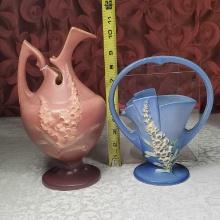 * Roseville Art Pottery Foxglove 5-10" Ewer and 378-8" Basket