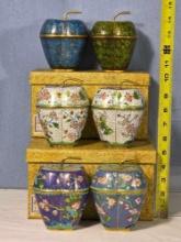 3 Pair Cloisonne Apple Boxes with Original Storage Boxes
