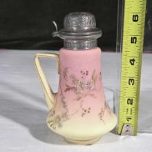 Mt. Washington Burmese Glass 6" Syrup Pitcher with Daisy Design