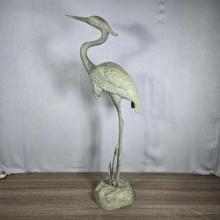 35" Cast Aluminum Gray Heron Sculpture with Verdigris Finish