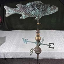Vintage Hand Crafted Folk Art Copper And Cast Iron Fish Weather Vane