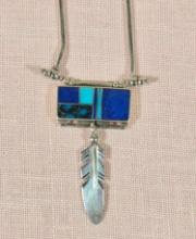 Signed Navajo Sterling Silver Ray Tracey Inlay Necklace