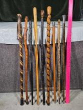 Collection Of 9 Hand Carved Walking Sticks