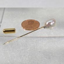 14K Yellow Gold Diamond And Baroque Pearl Stick Pin