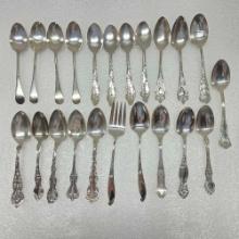Tray Lot Of Sterling Silver 21 - Spoons And 1 - Fork