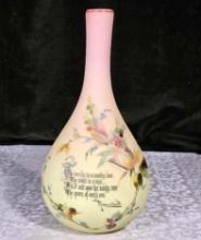 12" Mt Washington Gourd Vase With Thomas Hood Flower Verse and Rose Decoration