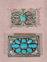 2 Sterling Silver Turquoise Belt Buckles