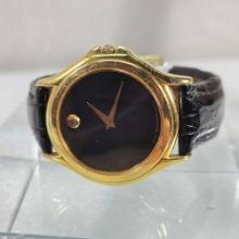 32mm Used Movado Quartz Model 87D1863 Gold Tone Museum Classic Black Dial Wrist Watch