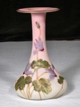 Webb Burmese 9 1/2" Vase with Cyclamen Flower and Leaves
