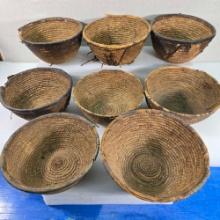Collection Of 8 African Hand Woven Folk Art 11" Baskets