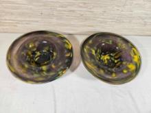 * Pair of Art Glass Signed Bowls