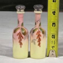 Pair of 4 1/2" Webb Burmese Glass Cologne Bottles with Sterling Lids