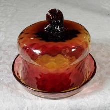 Antique Amberina Coin Dot/ Reverse Thumbprint Optic Butter Dish