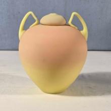6 3/4" Mt Washington Burmese Glass Jar with Lid and Applied Handles
