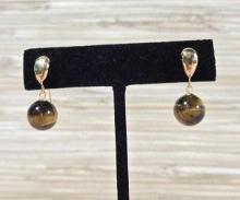 14k Gold Tiger Eye Earrings