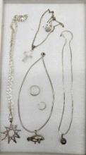 Tray Lot Of Sterling Silver Jewelry Necklaces, Ring & Ear Cuff