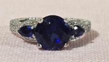 Sterling Silver with Synthetic Sapphire Ring