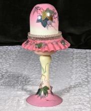 Webb Burmese Glass S. Clark Patent Pedestal Fairy Lamp with Ivy Decoration