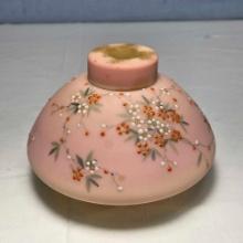 Mt Washington Burmese Glass 4" Tall Jar with Enameled Floral Decoration and a Lid