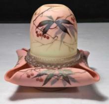 Webb Burmese S. Clark Patent Fairy Lamp with Hand Painted Vining Leaf and Berries
