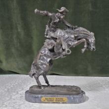 After Frederic Remington "Bronco Buster" 13" Bronze On Marble Base
