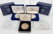 2 - 1988 US American Eagle Silver Dollars With COAs And Boxes US Mint & 1 - 1996 In Box Only Toned