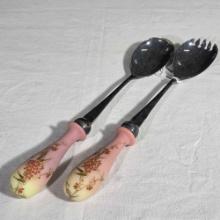 11 3/4" Thomas Webb Burmese Glass Handled Salad Set