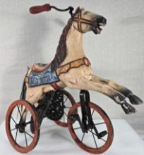 Vintage Hand Carved Wood And Hand Forged Iron Folk Art Horse Tricycle