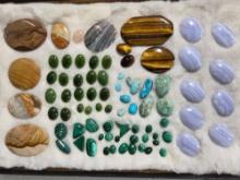 Tray Lot of Cabochon Gem Stones of Various Sizes and Types