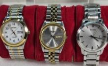 3 Used Working Stainless Steel Wrist Watches 1- Bulova & 2- Seiko