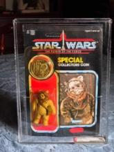 1985 Star Wars POTF 92 Back Warok Ewok Action Figure and Coin MOC, AFA Graded 80