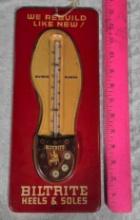 Enamel Advertising Thermometer Sign "Builtrite Heels And Soles"