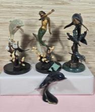 * 3 - SPI Gallery Nautical Bronze Dolphin Sculptures And 1 - Composite Dolphin Figure