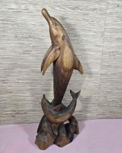 * 3 Ft. Tall Hand Carved Wooden Dolphin