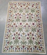 Wool Embroidered Chain Stitch Floral Rug/Tapestry with Cotton Backing