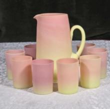 * Mt Washington Burmese Water Set with 9" Pitcher and 8 - 4" Tumblers