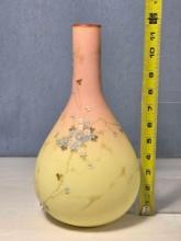 Mount Washington Burmese 12" Gourd Vase with Enamel Jeweled Blossom Decoration