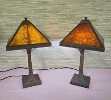 * Pair of Mica Design Arts and Crafts Style Accent Lamps