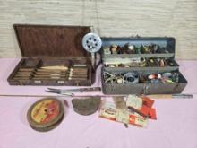 * Vintage Ice Fishing and Tackle Box of Vintage Fishing Tackle